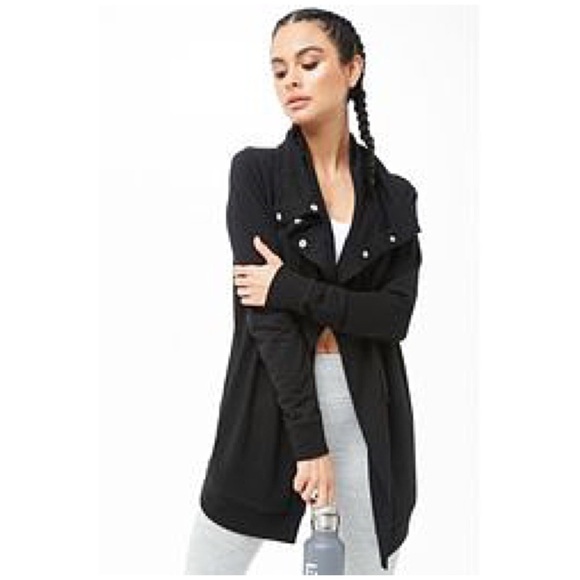 F21 Black Wide Collar Soft Active Knit Workout Jacket - Picture 1 of 5